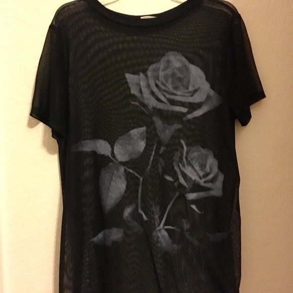 black sheer top with roses